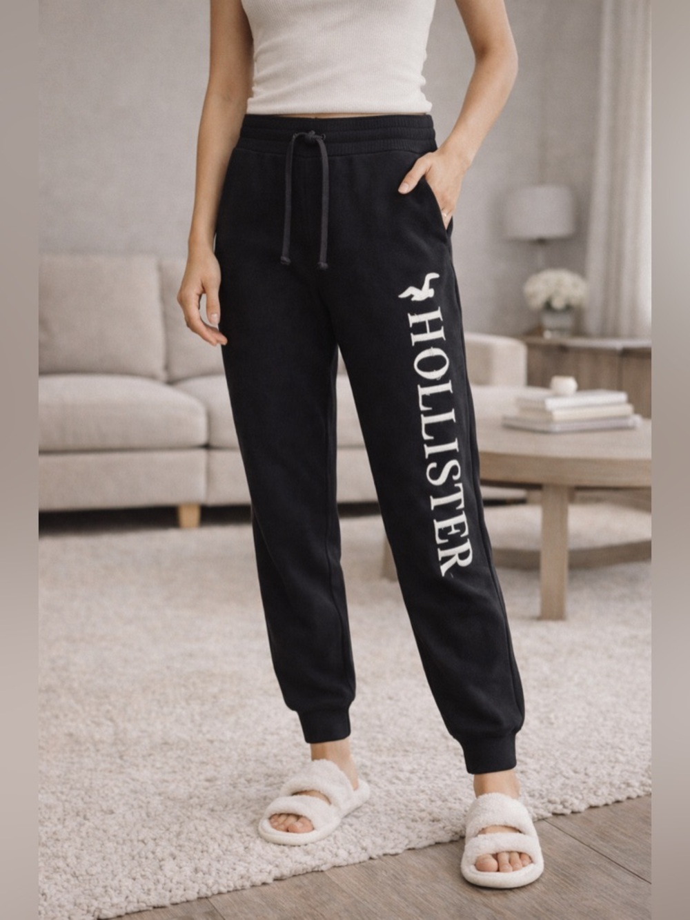 Hollister Y2K Black Joggers High Rise Sweatpants Logo Graphic Size Small